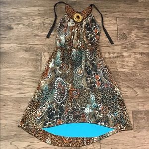 B. Darlin Leopard and Paisley Print Halter Dress with Beading Size 3/4